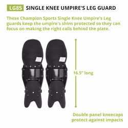 Champion Sports Umpire Leg Guards: Single Knee Umpires Shin Guard for Baseball & Softball - Pair of 16.5"""" Umpiring Shin Pads for Adults - Black