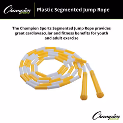 Champion Sports Classic Plastic Segmented Beaded Jump Ropes - Phys. Ed  Gym  Fitness and Recreational Use  8'L  Yellow/White