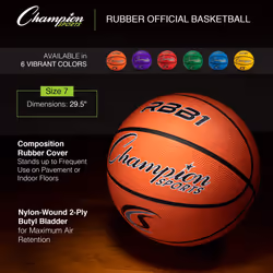 Champion Sports Rubber Official Basketball  Heavy Duty - Pro-Style Basketballs  Premium Basketball Equipment  Indoor Outdoor - Physical Education Supp