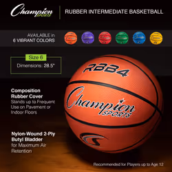 Champion Sports Rubber Intermediate Basketball  Heavy Duty - Pro-Style Basketballs  and Sizes - Premium Basketball Equipment  Indoor Outdoor - Sports