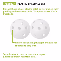 Champion Sports 9"" Hollow Plastic Baseball Set - Athletic Baseball Equipment - Practice Baseballs Plastic Hollow - Regulation Size Balls - Fun for Al