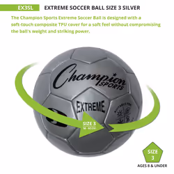 Champion Sports Extreme Series Soccer Ball  Size 3 - Youth League  All Weather  Soft Touch  Maximum Air Retention - Kick Balls for Kids Under 8 - Comp