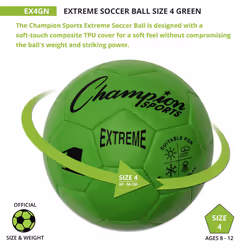 Champion Sports Extreme Series Soccer Ball  Size 4 - Youth League  All Weather  Soft Touch  Maximum Air Retention - Kick Balls for Kids 8-12 - Competi