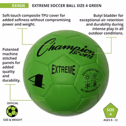 Champion Sports Extreme Series Soccer Ball  Size 4 - Youth League  All Weather  Soft Touch  Maximum Air Retention - Kick Balls for Kids 8-12 - Competi