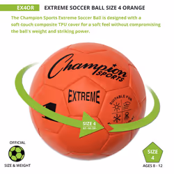 Champion Sports Extreme Series Soccer Ball  Size 4 - Youth League  All Weather  Soft Touch  Maximum Air Retention - Kick Balls for Kids 8-12 - Competi