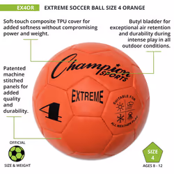 Champion Sports Extreme Series Soccer Ball  Size 4 - Youth League  All Weather  Soft Touch  Maximum Air Retention - Kick Balls for Kids 8-12 - Competi