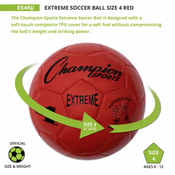Champion Sports Extreme Series Soccer Ball  Size 4 - Youth League  All Weather  Soft Touch  Maximum Air Retention - Kick Balls for Kids 8-12 - Competi