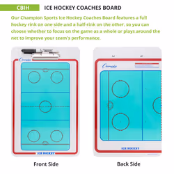 Champion Sports Large Dry Erase Board for Coaching Hockey - Whiteboards for Strategizing  Techniques  Plays - 2-Sided Boards with Clip - Front Side Fu