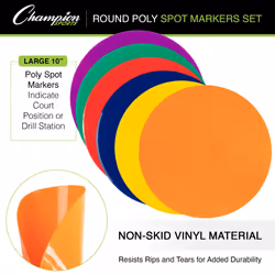 Champion Sports MSPSET Poly Spot Markers for Sports  Activities  and Social Distancing - 10-inch  Set of 6 - Multicolor