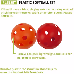Champion Sports 12"" Hollow Plastic Assorted Color Softball Set - Athletic Softball Equipment - Practice Softballs Plastic Hollow - Regulation Size -