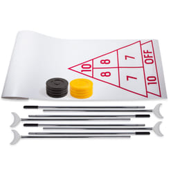 Champion Sports Economy Shuffleboard Set: Indoor Outdoor Game - 8 Pucks 4 Cue Sticks & Plastic Court  30 x 180