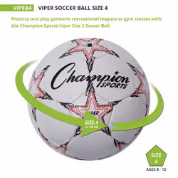Champion Sports Viper Soccer Ball  Size 4  White