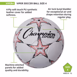 Champion Sports Viper Soccer Ball  Size 4  White