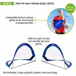 Champion Sports Extreme Pop-Up Soccer Goal with Carrying Bag  Portable Training Soccer Net with Anchoring Pegs  1 Pair of Half Moon Mini Soccer Goals