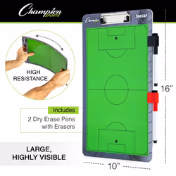 Champion Sports Dry Erase Clipboard for Coaching Soccer - Whiteboards for Strategizing  Techniques  Plays - 2-Sided Clipboards with Clip - Front Side