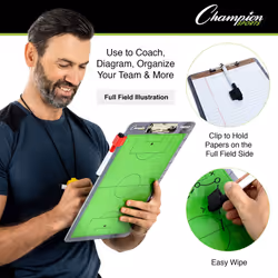 Champion Sports Dry Erase Clipboard for Coaching Soccer - Whiteboards for Strategizing  Techniques  Plays - 2-Sided Clipboards with Clip - Front Side