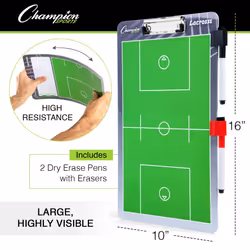 Champion Sports Dry Erase Clipboard for Coaching Lacrosse - Whiteboards for Strategizing  Techniques  Plays - 2-Sided Clipboards with Clip - Front Sid