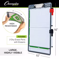 Champion Sports Dry Erase Clipboard for Coaching Baseball - Whiteboards for Strategizing  Techniques  Plays - 2-Sided Clipboards with Clip - Front Sid