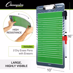 Champion Sports Dry Erase Clipboard for Coaching Football - Whiteboards for Strategizing  Techniques  Plays - 2-Sided Clipboards with Clip - Front Sid