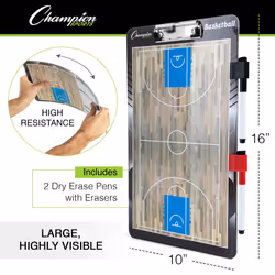 Champion Sports Dry Erase Clipboard for Coaching Basketball - Whiteboards for Strategizing  Techniques  Plays - 2-Sided Clipboards with Clip - Front S