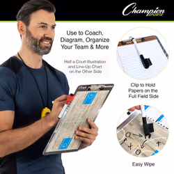 Champion Sports Dry Erase Clipboard for Coaching Basketball - Whiteboards for Strategizing  Techniques  Plays - 2-Sided Clipboards with Clip - Front S