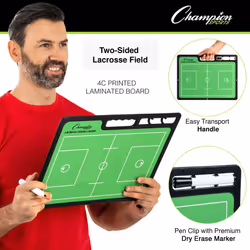 Champion Sports XL Dry Erase Board for Coaching Lacrosse - Whiteboards for Strategizing  Techniques  Plays - 2-Sided Game Boards with Handle - Front S