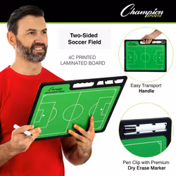 Champion Sports XL Dry Erase Board for Coaching Soccer - Whiteboards for Strategizing  Techniques  Plays - 2-Sided Game Boards with Handle - Front Sid