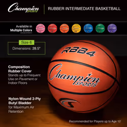 Champion Sports Rubber Intermediate Basketball  Heavy Duty - Pro-Style Basketballs  and Sizes - Premium Basketball Equipment  Indoor Outdoor - Sports