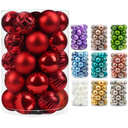 AMS 34ct Christmas Ball Mini Ornaments Party Decorations Shatterproof Festival Pendant Hangings for Xmas Tree Decor1.57''/40mm,Red
