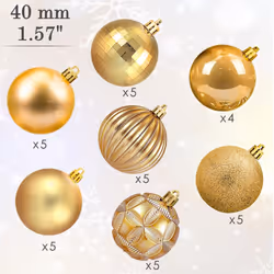 AMS 34ct Christmas Ball Mini Ornaments Party Decorations Shatterproof Festival Pendant Hangings for Xmas Tree Decor1.57''/40mm,Gold