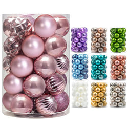 AMS Plastic Christmas Ball Ornaments Exquisite Colorful Balls Decorations Pendant Pack of 34pcs (40mm  Pink)