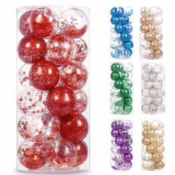 AMS 2.76""/24ct Shatterproof Clear Plastic Christmas Ball Ornaments De