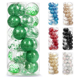 AMS 2.76""/24ct Shatterproof Clear Plastic Christmas Ball Ornaments De