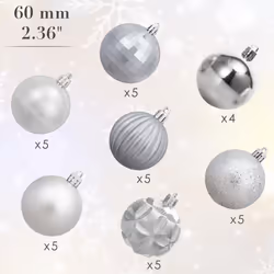 AMS 2.36''/60mm 34ct Christmas Ball Large Ornaments Party Decorations Shatterproof Festival Pendant Hangings for Xmas Tree Decor 60mm, Sivler