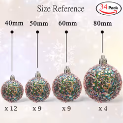 AMS 34ct Handmade Iridescent Christmas Balls Shatterproof Xmas Ornaments Glitter Special Color DecorationGray Iridescence