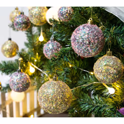 AMS 34ct Handmade Iridescent Christmas Balls Shatterproof Xmas Ornaments Glitter Special Color DecorationGray Iridescence