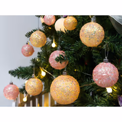 AMS 34ct Handmade Iridescent Christmas Balls Shatterproof Xmas Ornaments Glitter Special Color DecorationOrange Iridescence