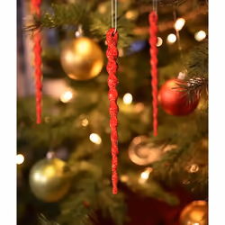 AMS Sparkling Glitter Plastic Icicle Ornaments 30 PCS Twisted Icicles Decoration Christmas Tree and Holiday Xmas Party Hanging 5.1'', Red