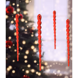 AMS Sparkling Glitter Plastic Icicle Ornaments 30 PCS Twisted Icicles Decoration Christmas Tree and Holiday Xmas Party Hanging 5.1'', Red