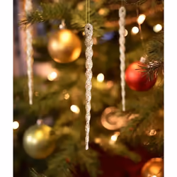 AMS Sparkling Glitter Plastic Icicle Ornaments 30 PCS Twisted Icicles Decoration Christmas Tree and Holiday Xmas Party Hanging 5.1'', Champagne