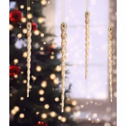 AMS Sparkling Glitter Plastic Icicle Ornaments 30 PCS Twisted Icicles Decoration Christmas Tree and Holiday Xmas Party Hanging 5.1'', Champagne