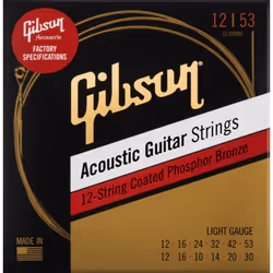 Gibson Phosphor Bronze Acoustic Guitar Strings 12-String - Light Gauge