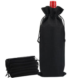 Shintop 10pcs Jute Wine Bags  14 x 6 1/4 inches Hessian Wine Bottle Gift Bags with Drawstring for Party Halloween Festival Gift Favors (Blac
