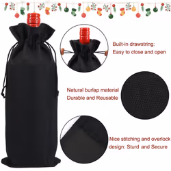 Shintop 10pcs Jute Wine Bags  14 x 6 1/4 inches Hessian Wine Bottle Gift Bags with Drawstring for Party Halloween Festival Gift Favors (Blac