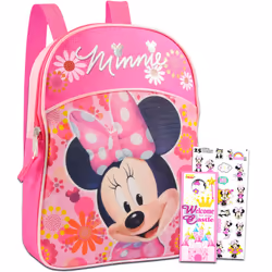 Disney Minnie Mouse 11"" Mini Toddler Pre-School Backpack Bundle with Stickers and More | Minnie Mouse Backpack Set