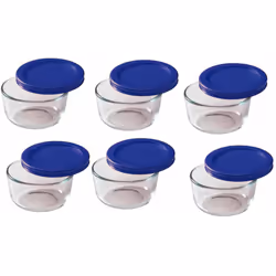 Pyrex Storage 1 Cup Round Dish Clear with Blue Lid Pack of 6 Containers