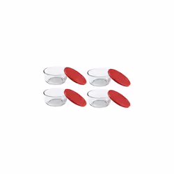 Pyrex Storage 4-Cup Round Dish with Red Plastic Cover, Clear (Case of 4 Containers), 4 pack