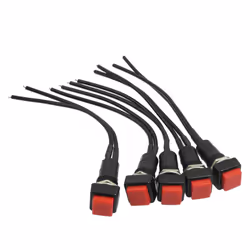5Pcs 10mm Red Square Wired Horn NO Momentary Push Button Switch AC 250V 3A