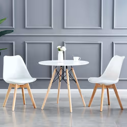 MCC Dining Chairs with Wooden Legs Soft Cushion Pad Stylish DELUXE Retro EVA - White, 2
