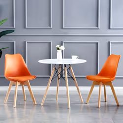 MCC Dining Chairs with Wooden Legs Soft Cushion Pad Stylish DELUXE Retro EVA - Orange, 2
